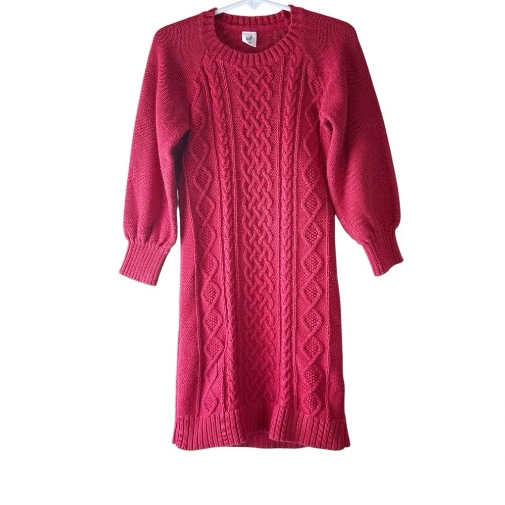 GAP‎ Girls Red Cable Knit Long Sleeve Sweater Dress